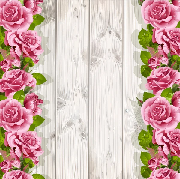 Wooden background for your text with pink roses — Stock Vector