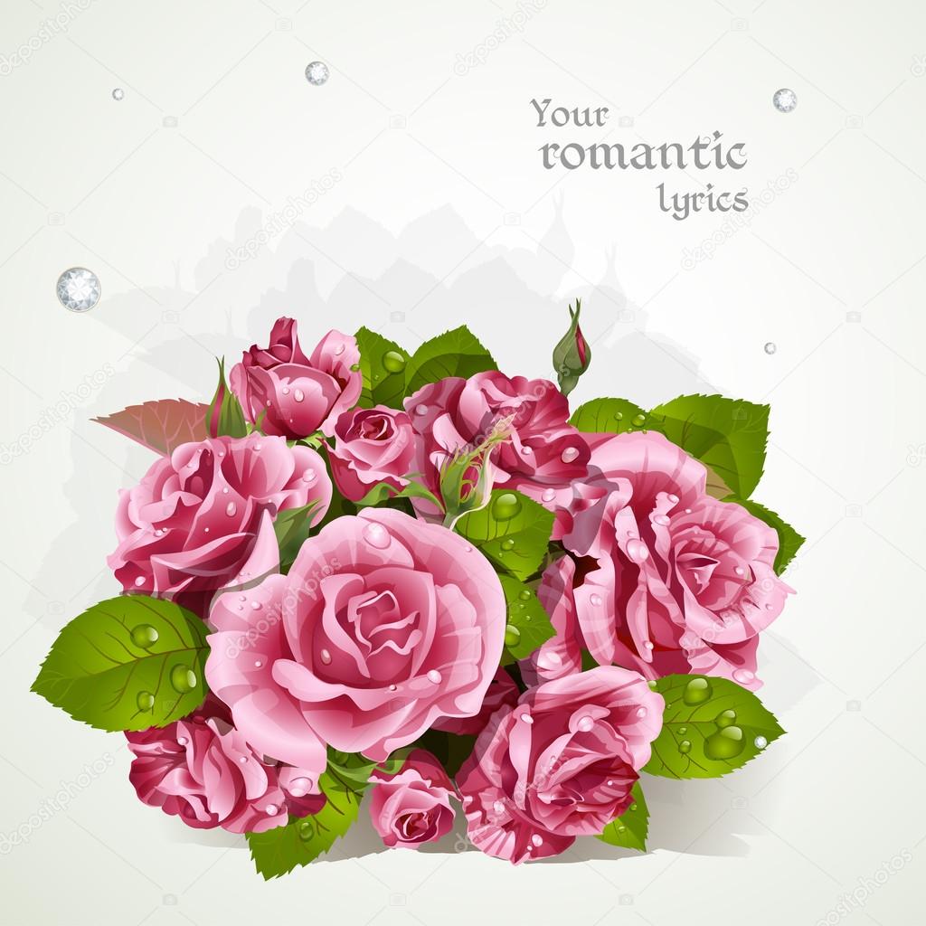 Bouquet of pink roses with a field for your lyrics. banner Stock Vector