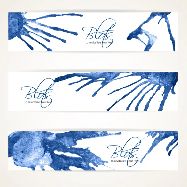 Banners com borrões de tinta azul abstratos — Vetor de Stock