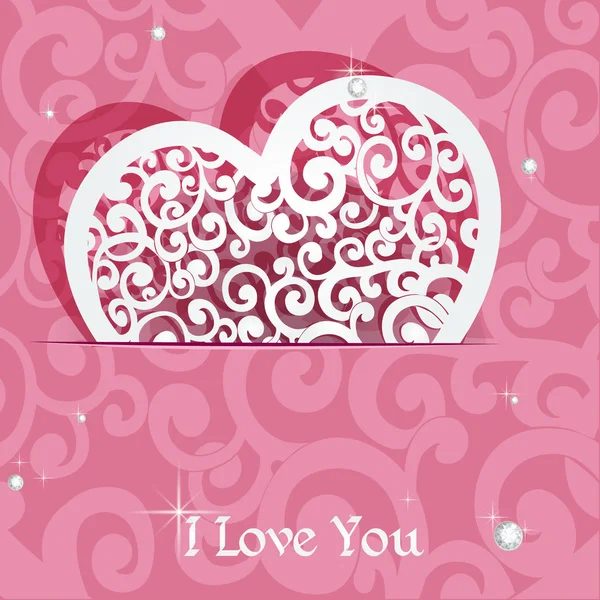Cartão rosa coração applique Valentine — Vetor de Stock