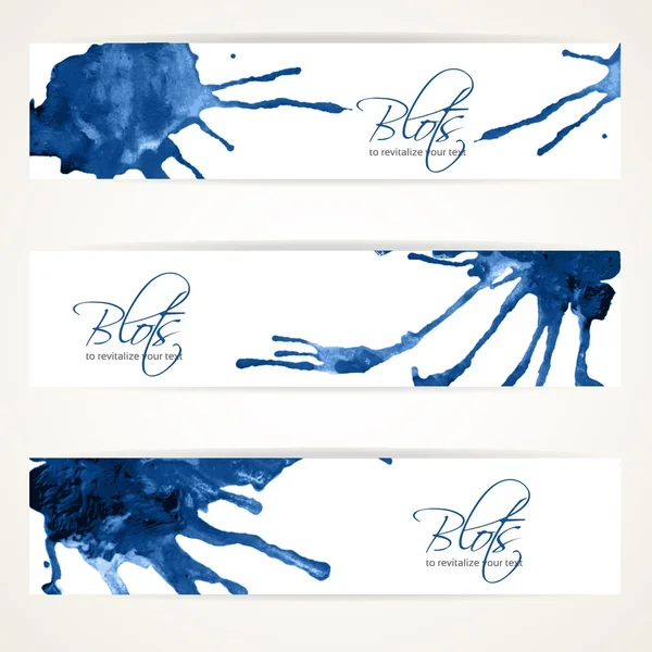 Banners met abstracte blauwe inkt vlekken — Stockvector