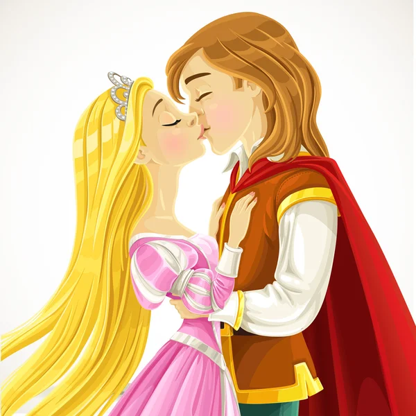プリンス ・ チャーミングかわいい王女をキスします。 — ストックベクタ