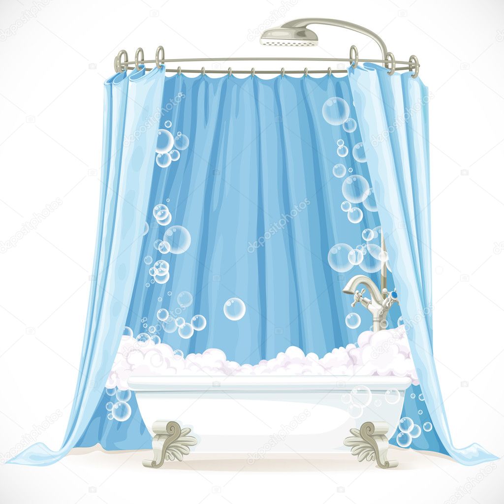 Vintage claw-foot bathtub and curtain on the hoop