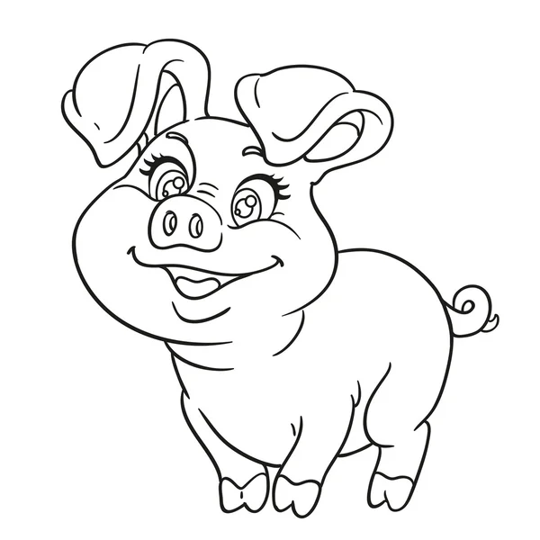 Delineado lindo dibujo animado feliz bebé cerdo — Archivo Imágenes Vectoriales