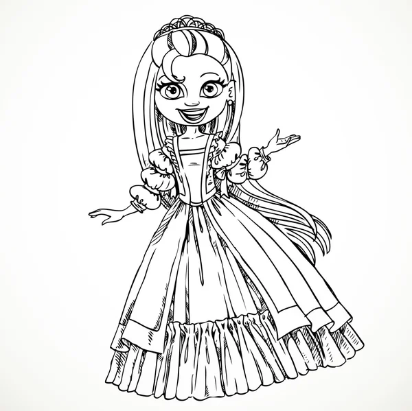 Süße junge Prinzessin mit langen Haaren Skizze — Stockvektor