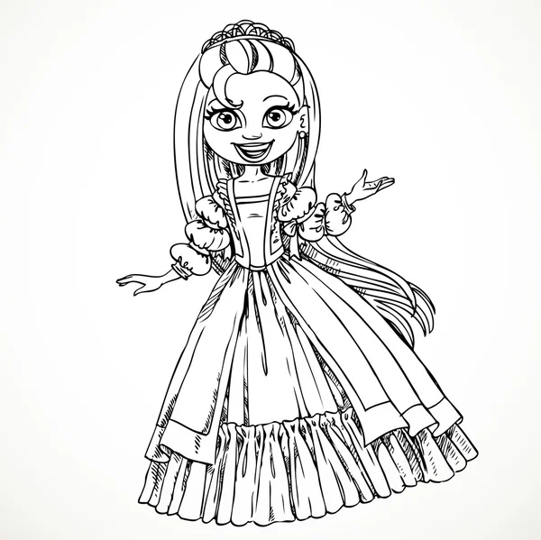 Mignonne jeune princesse avec croquis de cheveux longs — Image vectorielle