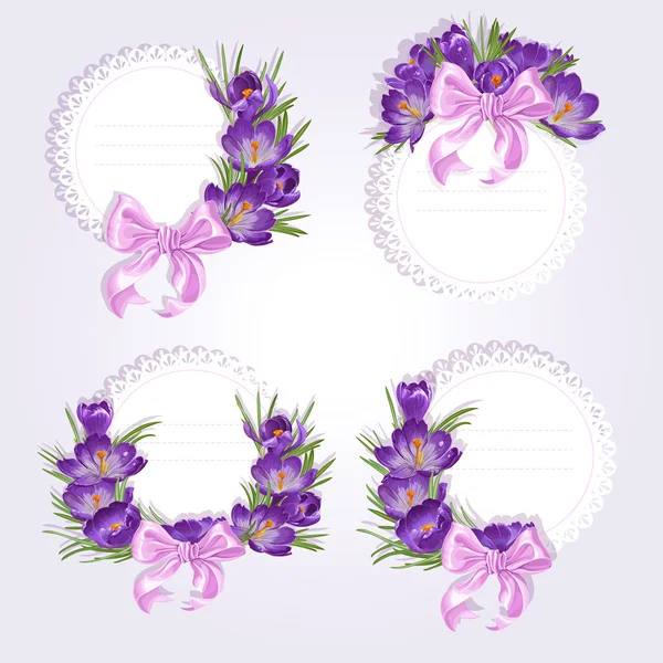 Labels with purple crocus flowers — Stock Vector