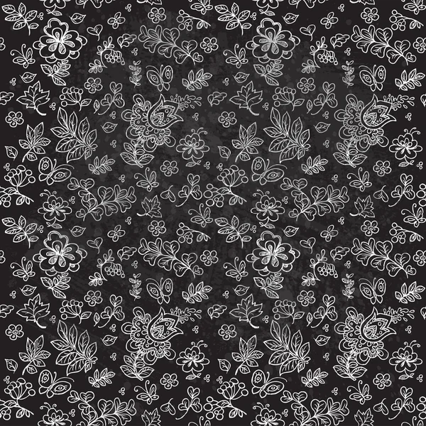 いたずら書き花や小枝のシームレスなパターン — ストックベクタ