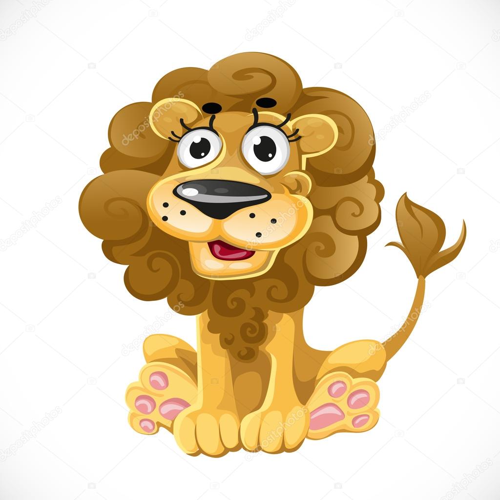Cute cartoon character lion isolated on white background