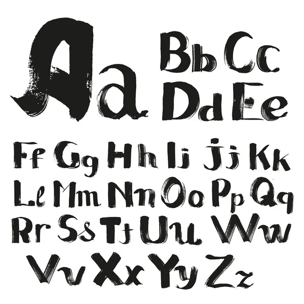 Svart handskrivna av en texturerad pensel alfabetet — Stock vektor