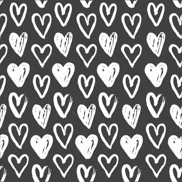 Seamless pattern of hand-painted white hearts on a grungy background — Stock Vector