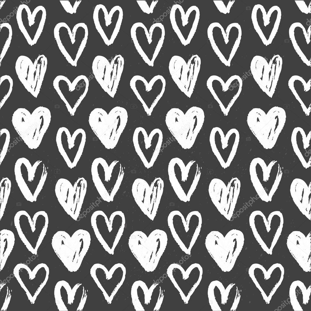 Seamless pattern of hand-painted white hearts on a grungy background