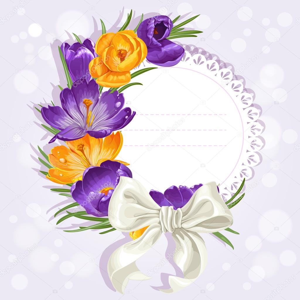 Card with crocuses and ribbon