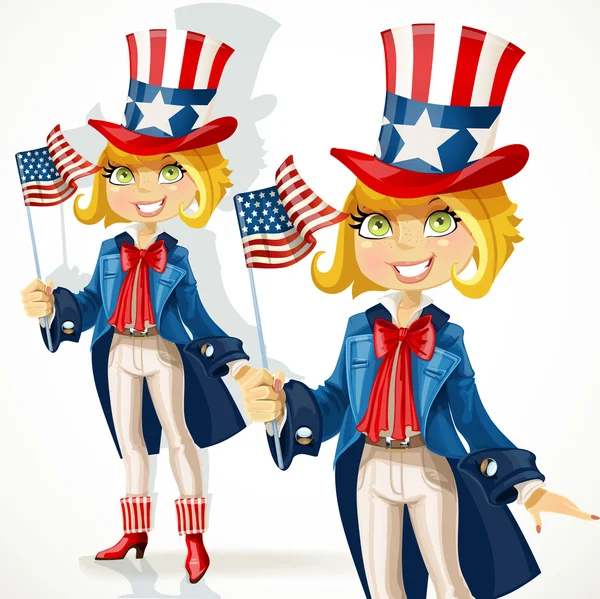 Girl in a suit of Uncle Sam — Stock Vector