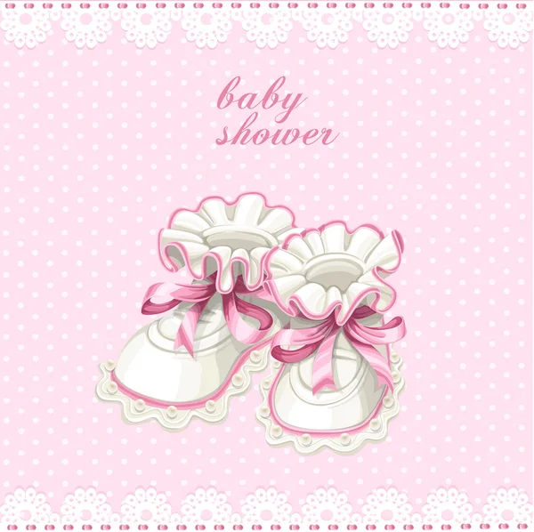 Tarjeta rosa botines bebé ducha — Vector de stock