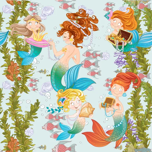 Seamless background with mermaids — Stock Vector