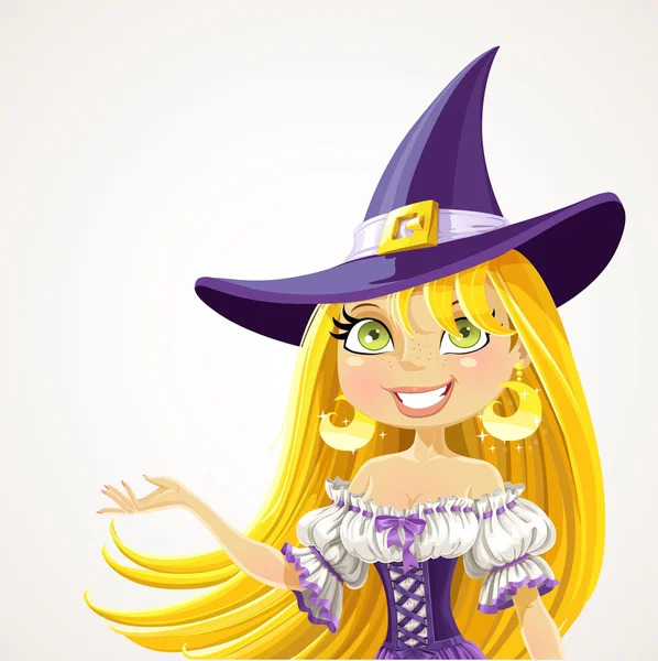 Witch shows hand aside — Stock Vector