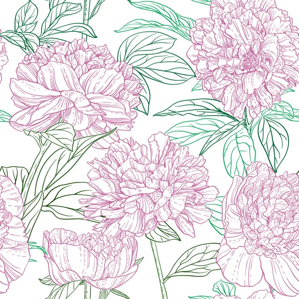 Seamless pattern of pink peonies graphics — Stock Vector