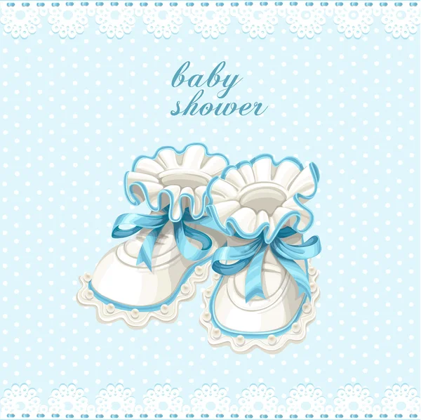 Blue booties baby shower card — Stock Vector