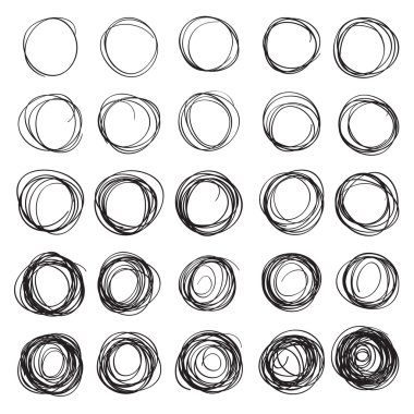Big set of abstract round brush strokes clipart