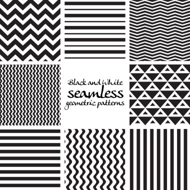 Set of black and white seamless geometric patterns