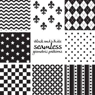 Set of black and white seamless geometric patterns clipart