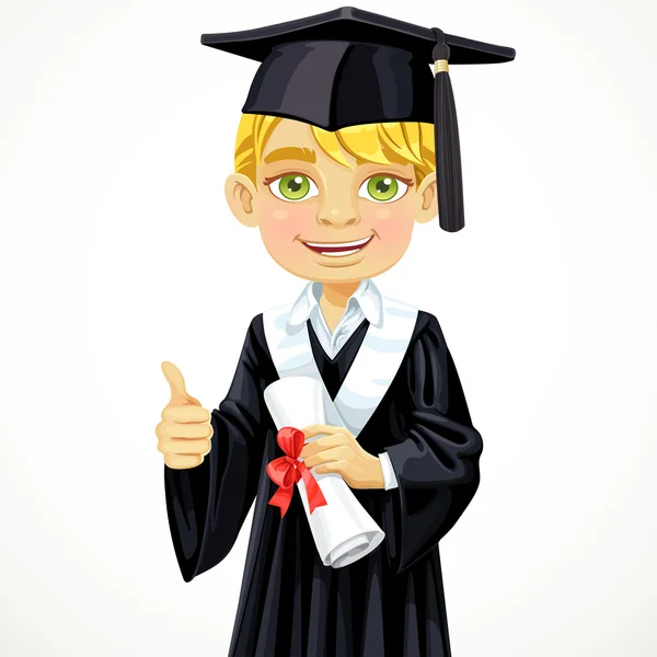 Happy student boy holding a diploma — Stock Vector