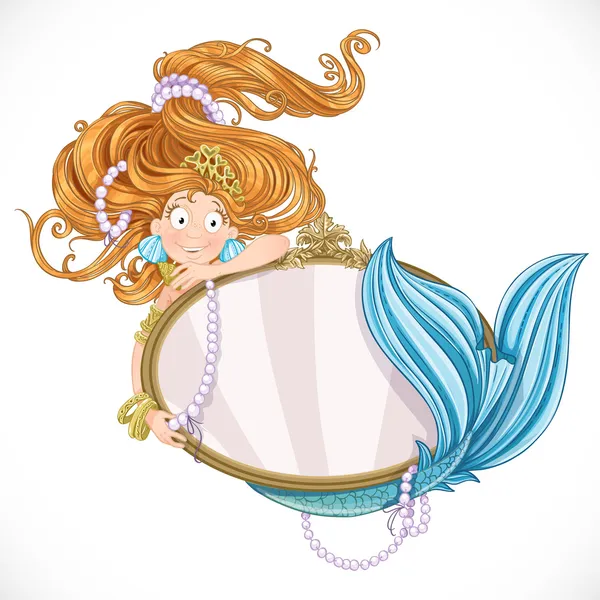 Sirena sosteniendo un espejo grande — Vector de stock