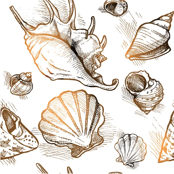 Seamless pattern of different shapes shell - Stok Vektor