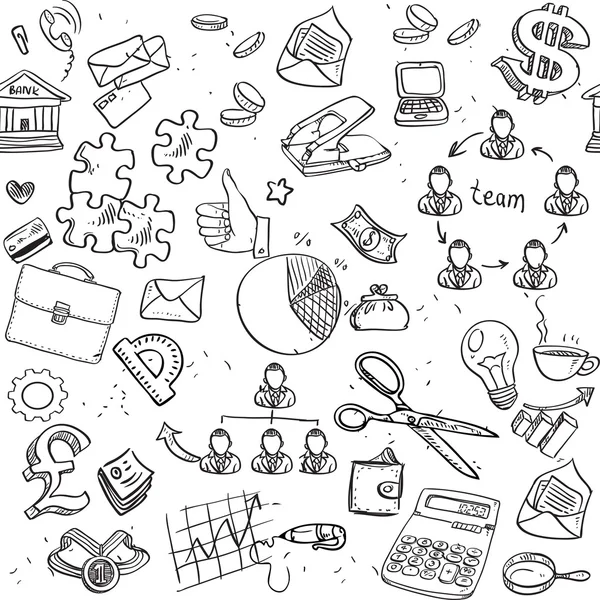 Seamless mönster av svart doodles på business tema — Stock vektor