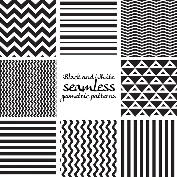 Set of black and white seamless geometric patterns — Stock Vector