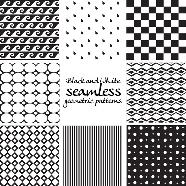 Set of black and white seamless geometric patterns — Vector de stock