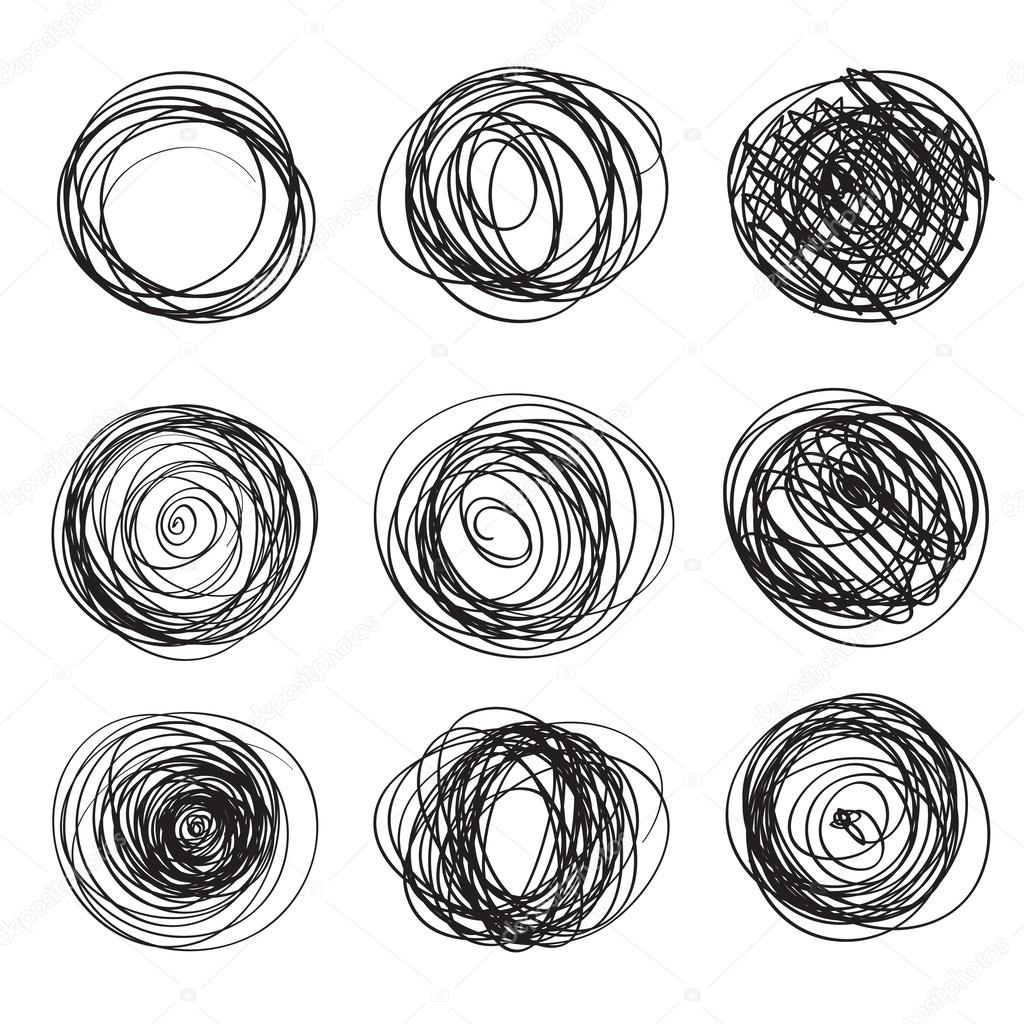 Set of abstract round brush strokes
