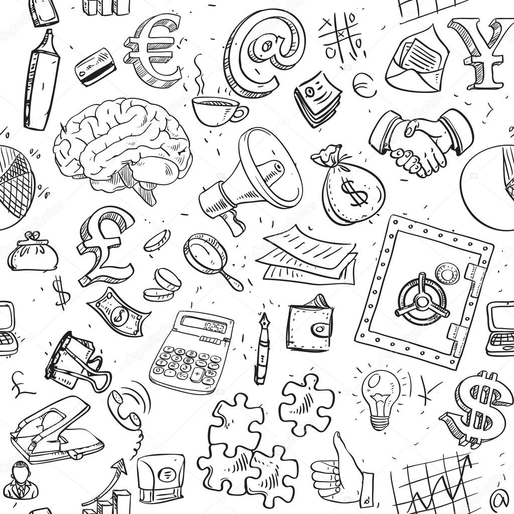 Seamless pattern of doodles on business and money theme