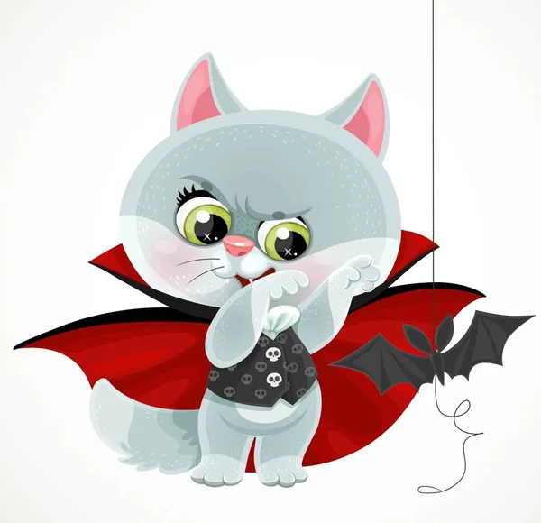 Bébé Chat Dessin Animé Mignon Dans Diable Costume Vampire Costume — Image vectorielle