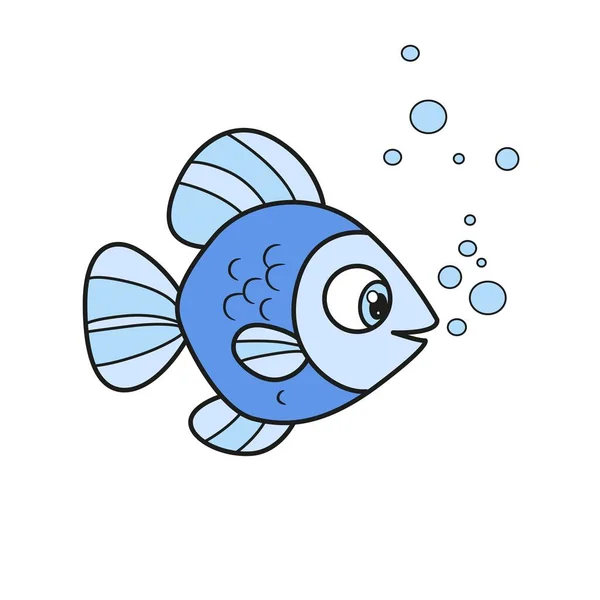 Cute Cartoon Big Sea Fish Fins Outlined Coloring Page Isolated — Stock Vector