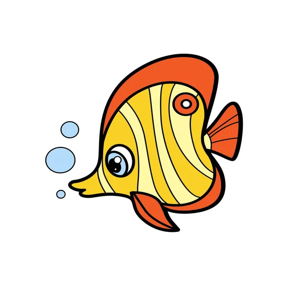 Dibujos Animados Peces Marinos Grandes Delineados Para Colorear Página Aislada — Vector de stock