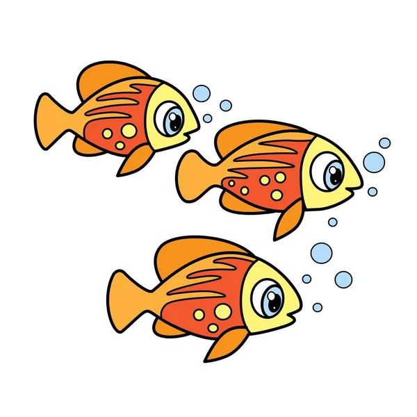 Милий Мультфільм Три Строкаті Морські Риби Викладені Розмальовки Сторінки Ізольовані — стоковий вектор