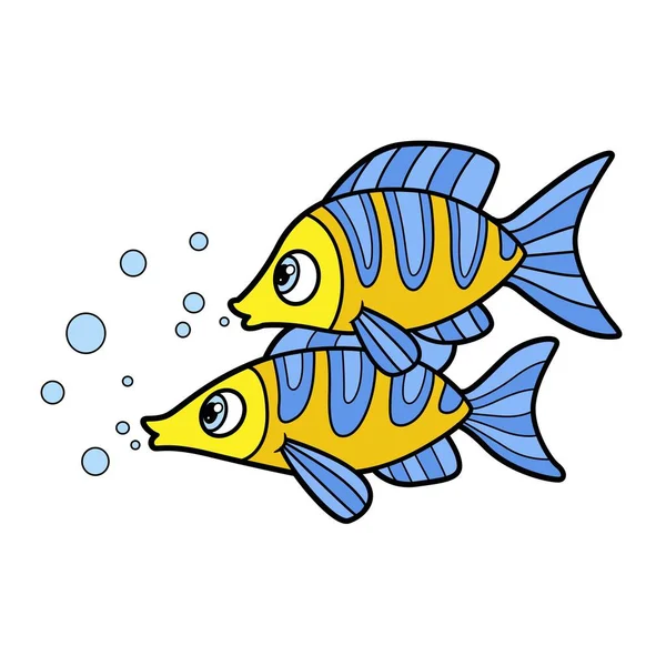 Милий Мультфільм Три Строкаті Морські Риби Викладені Розмальовки Сторінки Ізольовані — стоковий вектор