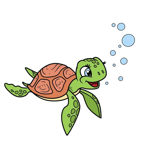 可爱的小海龟 在白色背景下被隔离 作为彩色页面的轮廓 — 图库矢量图片