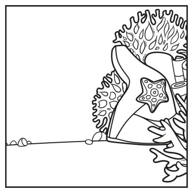 Taşlar, denizyıldızları ve mercanlarla beyaz bir renge boyamak için basit kare arkaplan 