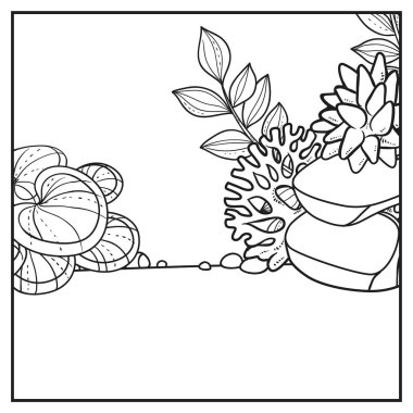 Su altı dünyası, taşlarla, mercanlarla ve beyaz bir renge boyamak için doğrusal yosunlarla basit kare arkaplan 