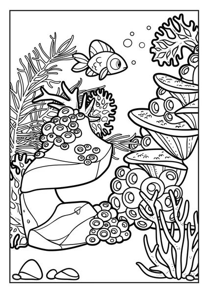 Морське Дно Коралами Водоростями Рибами Камінням Анемонами Викладено Варіації Розмальовки — стоковий вектор