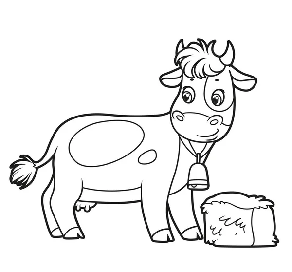 Mignon Dessin Animé Vache Foin Coloriage Livre Sur Fond Blanc — Image vectorielle