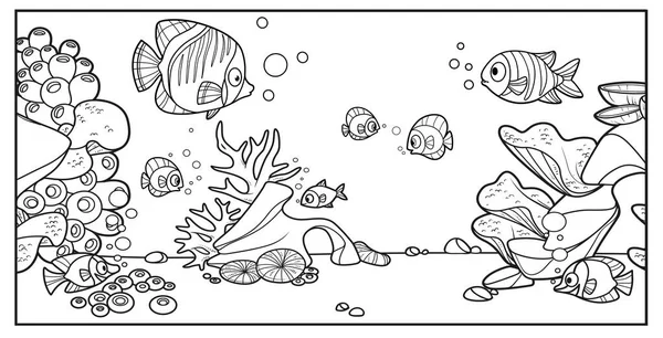 海底居民背景下的珊瑚 石头和海葵概述了不同的着色页面 — 图库矢量图片