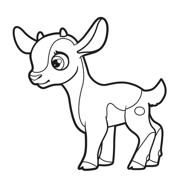 Cute Cartoon Little Goatling Outlined Coloring Page White Background — Stock Vector