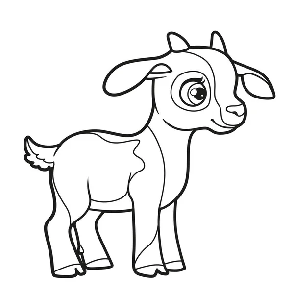 Cute Cartoon Little Spotted Goatling Outlined Coloring Page White Background — Stock Vector