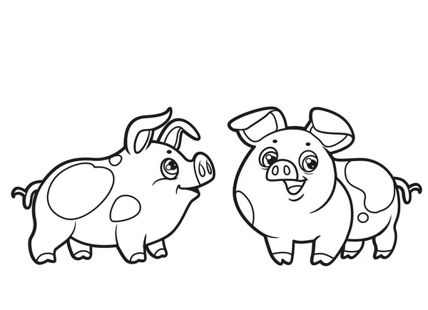 Mignon Dessin Animé Deux Porcs Esquissés Pour Livre Coloriage Sur — Image vectorielle