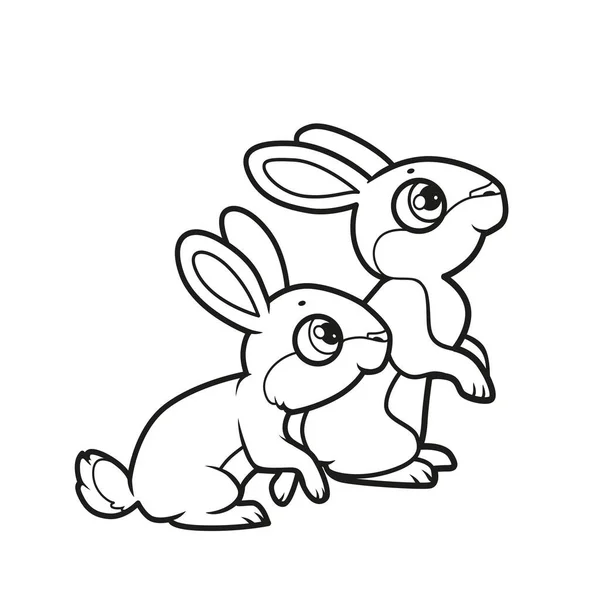 Cute Cartoon Two Rabbits Outlined Coloring Book White Background — Stock Vector