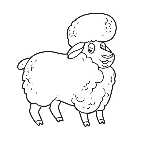 白い背景にページを着色のために概説かわいい漫画の羊 — ストックベクタ
